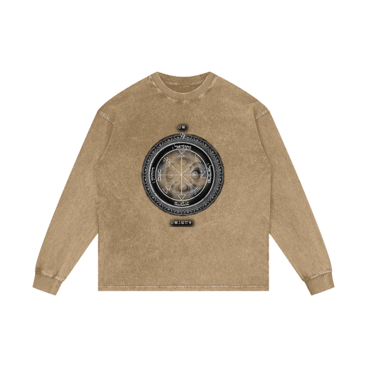 1st Pentacle of Jupiter Acid Wash Oversize Long Sleeve T-Shirt - Prosperity, Wealth and Success in Livelihood