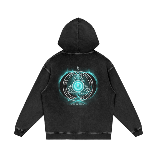 4th Pentacle of Saturn Acid Wash Oversize Hoodie - Power of Influence & Bring Good news