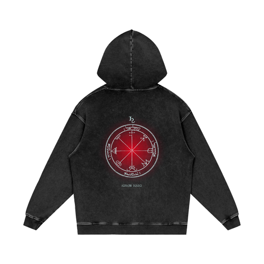 3rd Pentacle of Saturn Acid Wash Oversize Hoodie - Protection Against Negativity