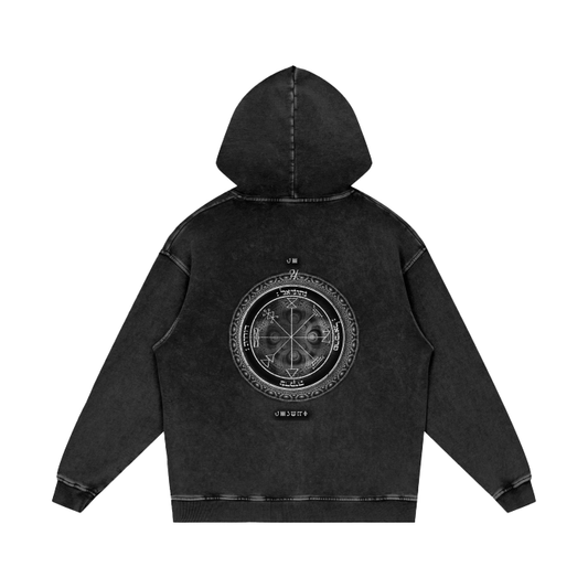 1st Pentacle of Jupiter Acid Wash Oversize Hoodie - Prosperity, Wealth and Success in Livelihood